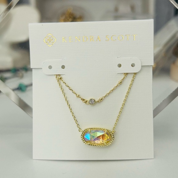 Kendra Scott Elisa Gold Necklace Dichroic Glass Pendant Iridescent + BONUS - Picture 7 of 12